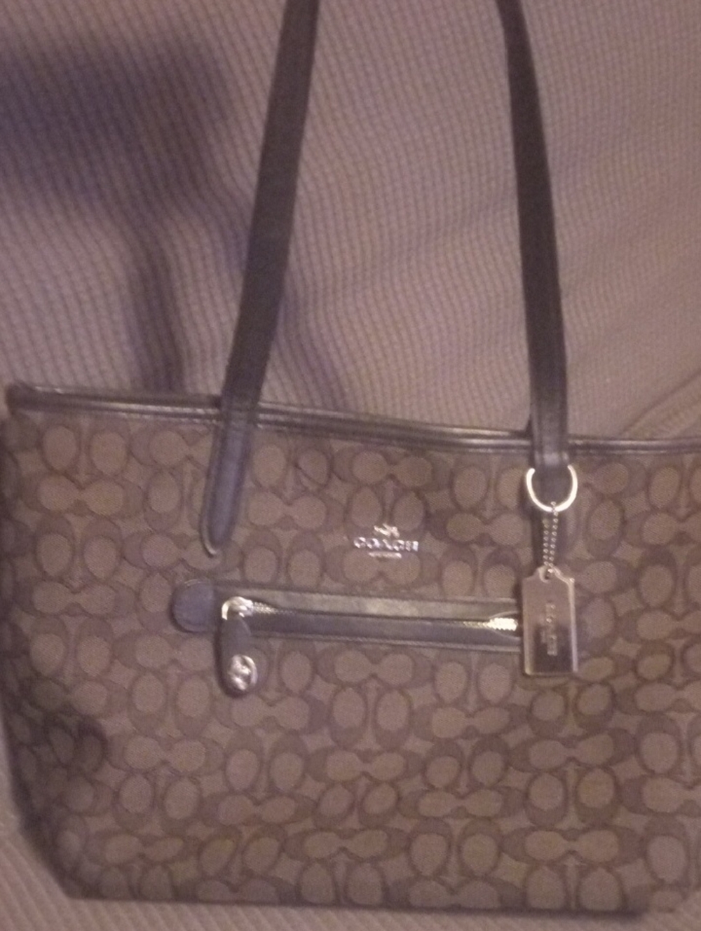 Coach Brown Signature Monogram Tote with Dark Trim